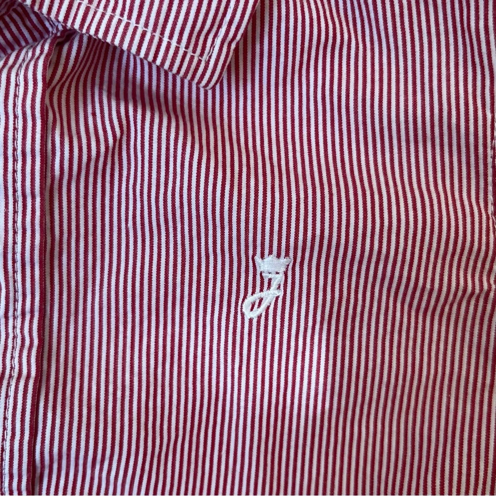 Jacadi Boys Red And White Striped Button Down Collared Shirt Size 4T/4 Years